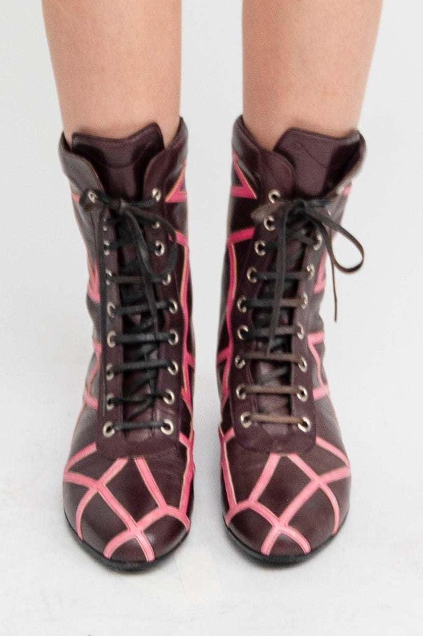 Yohji Yamamoto x Salvatore Ferragamo 09AW LIMA Purple Pink Leather Boots