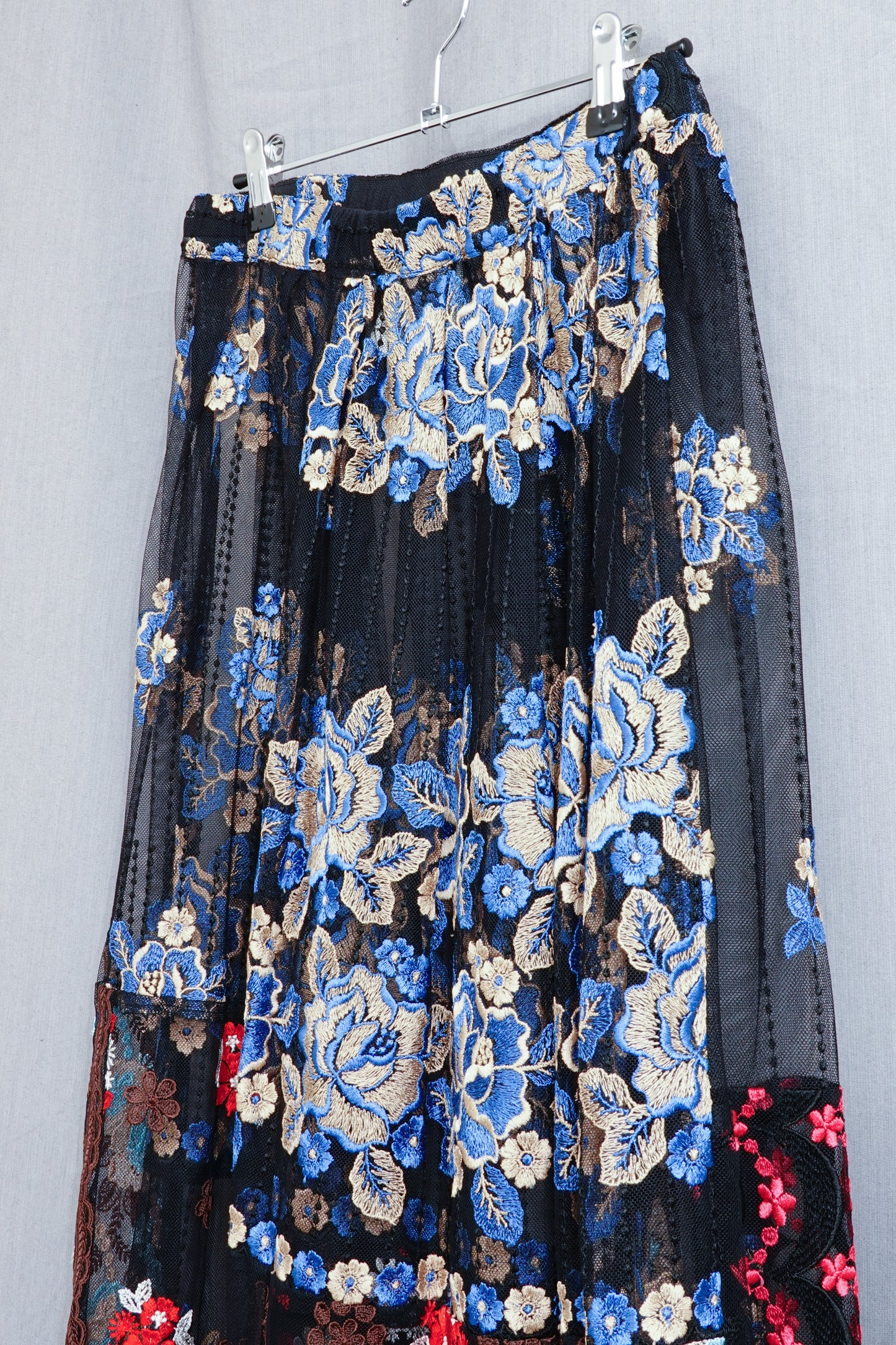 Comme des Garçons 2001SS Floral Embroidered Tulle Tuck Flare Skirt