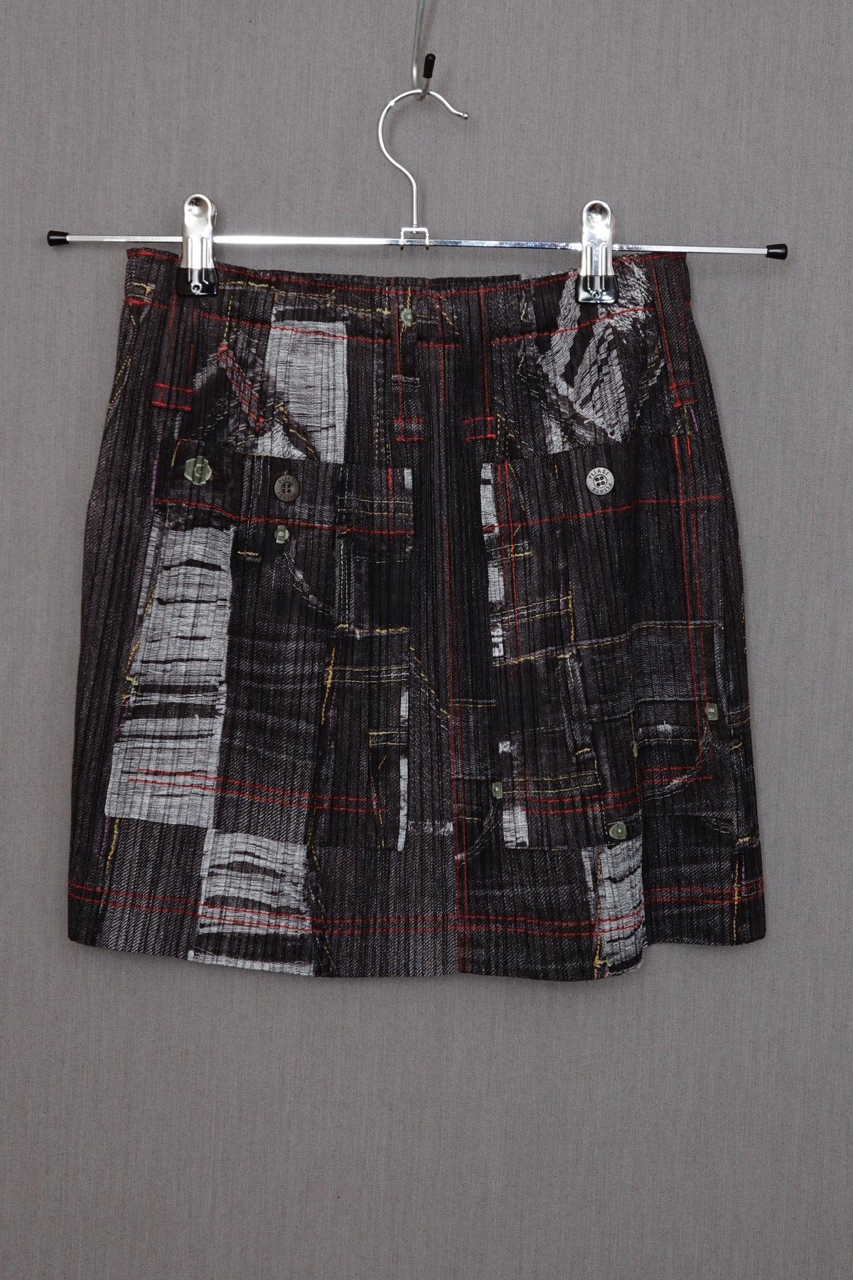 Pleats Please Issey Miyake Denim Print Skirt