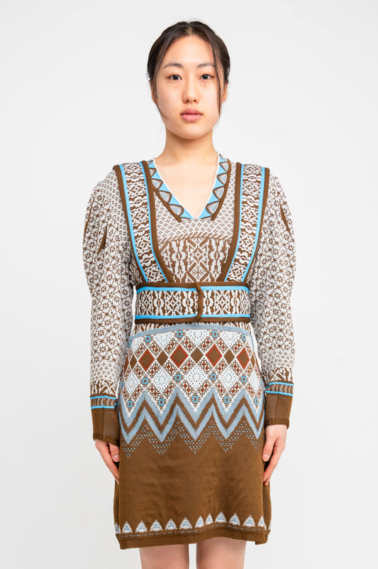 Mame Kurogouchi 22AW Fair Isle Knitted Dress