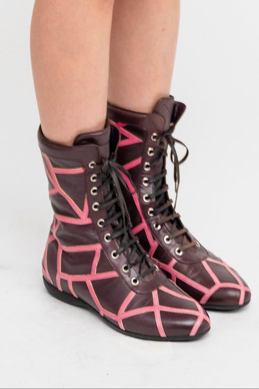 Yohji Yamamoto x Salvatore Ferragamo 09AW LIMA Purple Pink Leather Boots