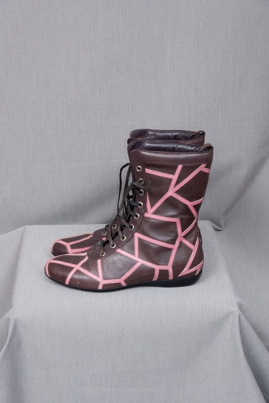 Yohji Yamamoto x Salvatore Ferragamo 09AW LIMA Purple Pink Leather Boots