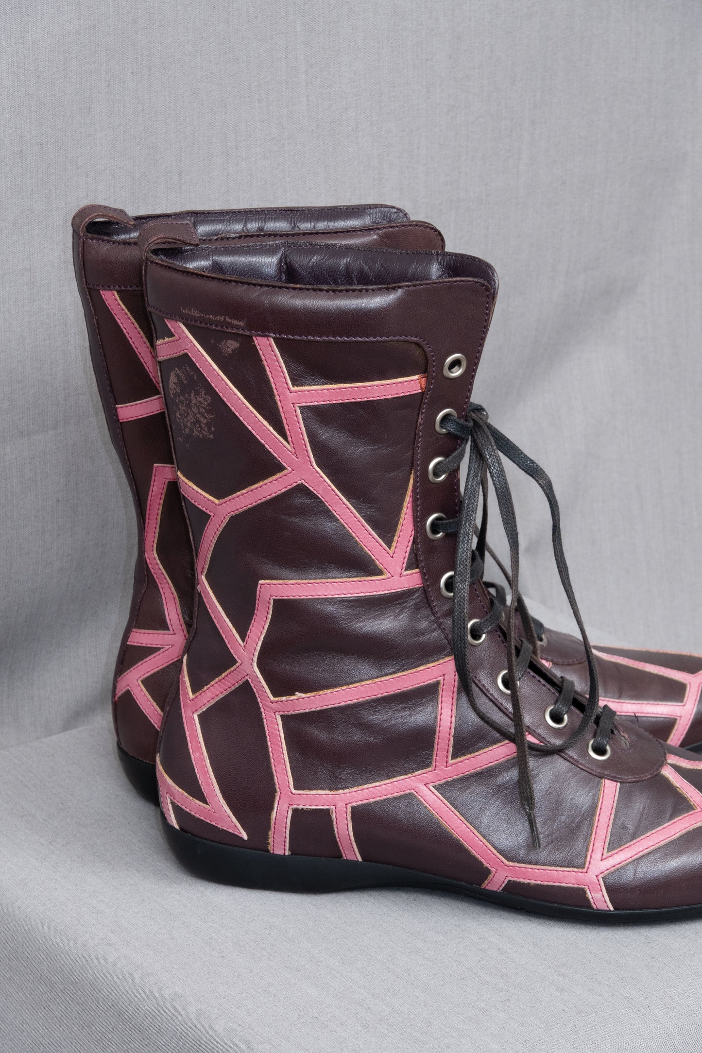 Yohji Yamamoto x Salvatore Ferragamo 09AW LIMA Purple Pink Leather Boots