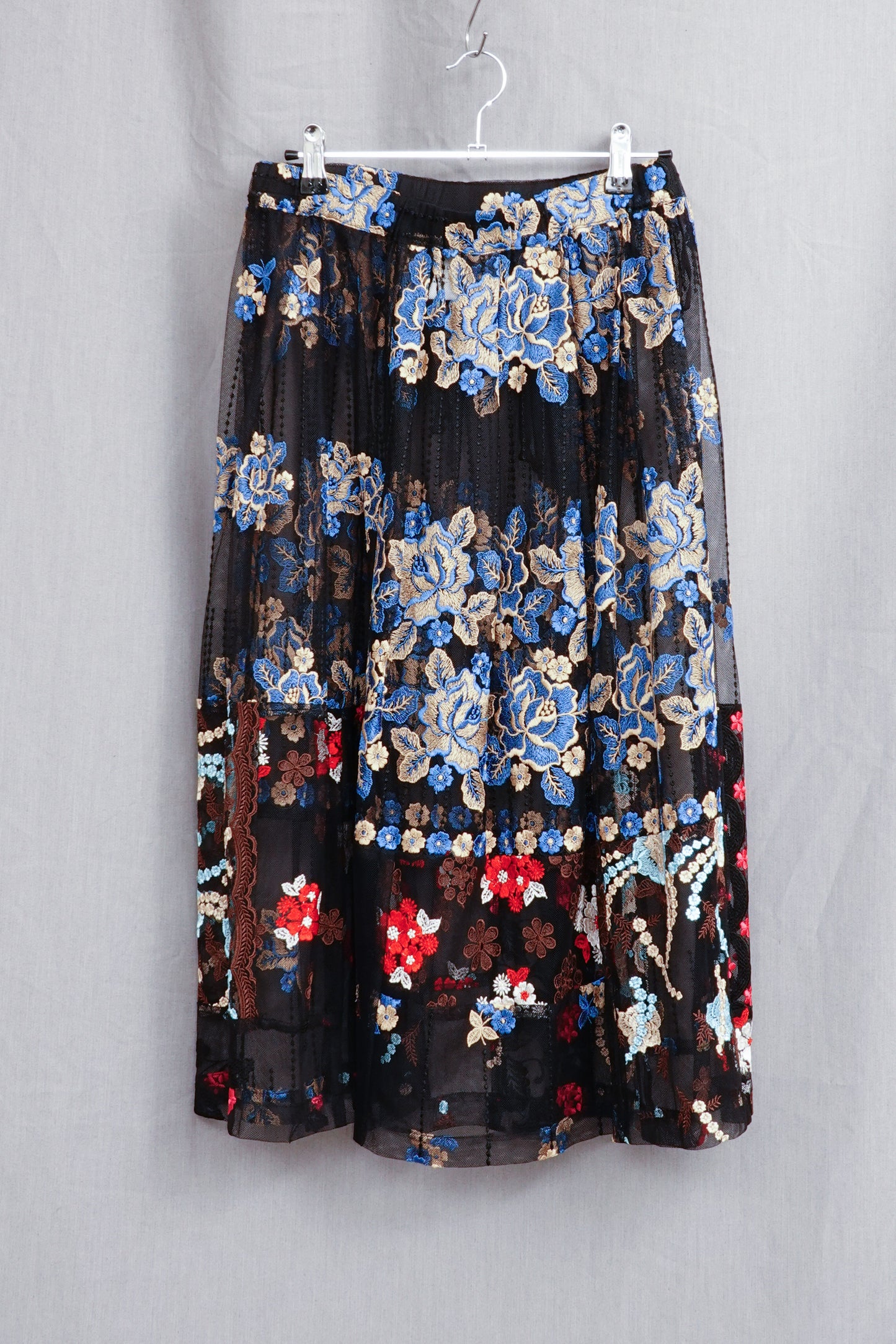 Comme des Garçons 2001SS Floral Embroidered Tulle Tuck Flare Skirt