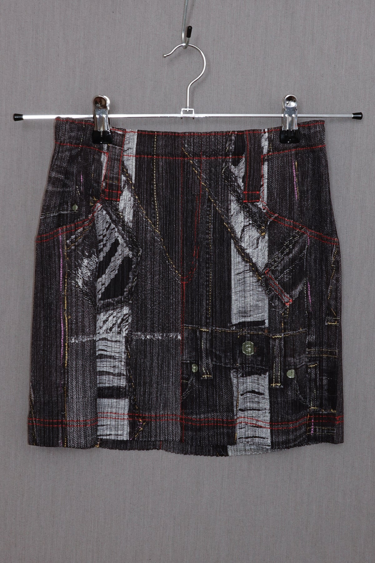 Pleats Please Issey Miyake Denim Print Skirt