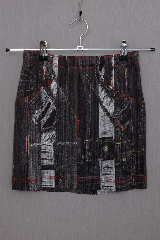 Pleats Please Issey Miyake Denim Print Skirt